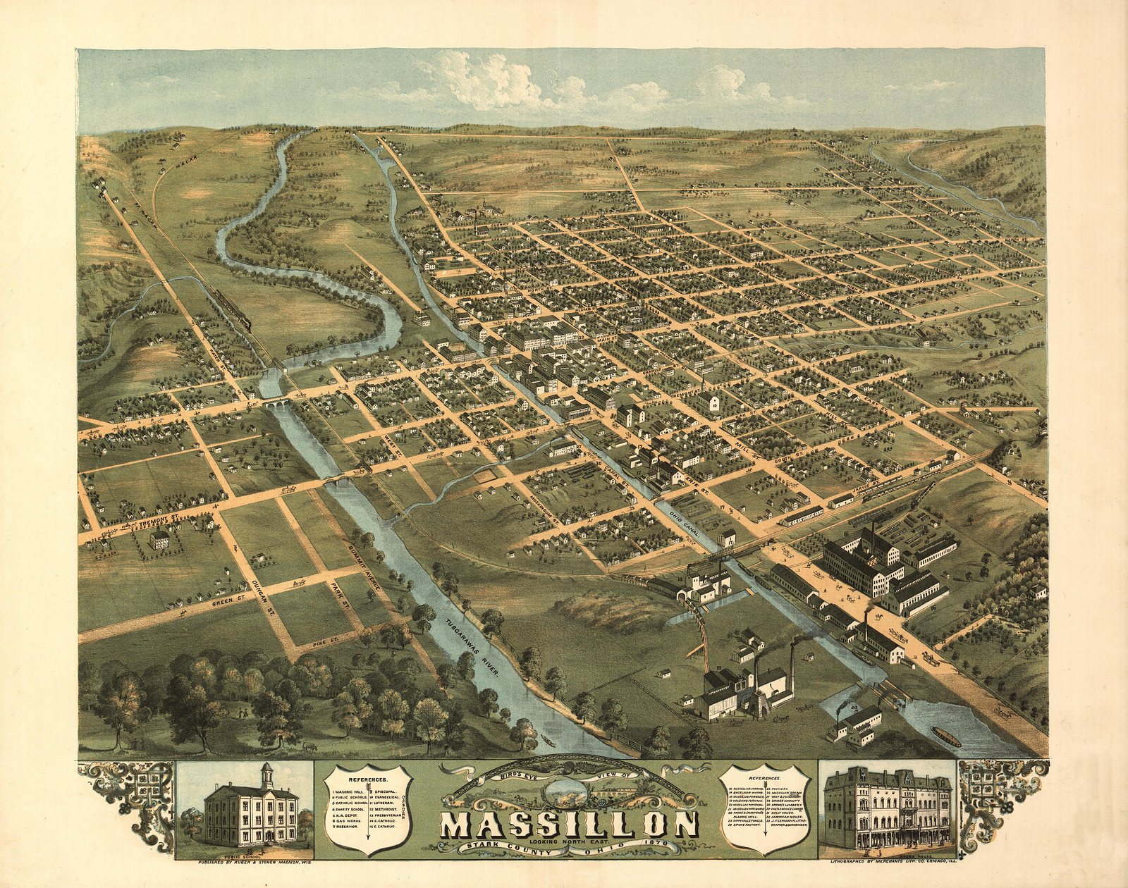 Massillon, Ohio, 1870, 1870 — antique map