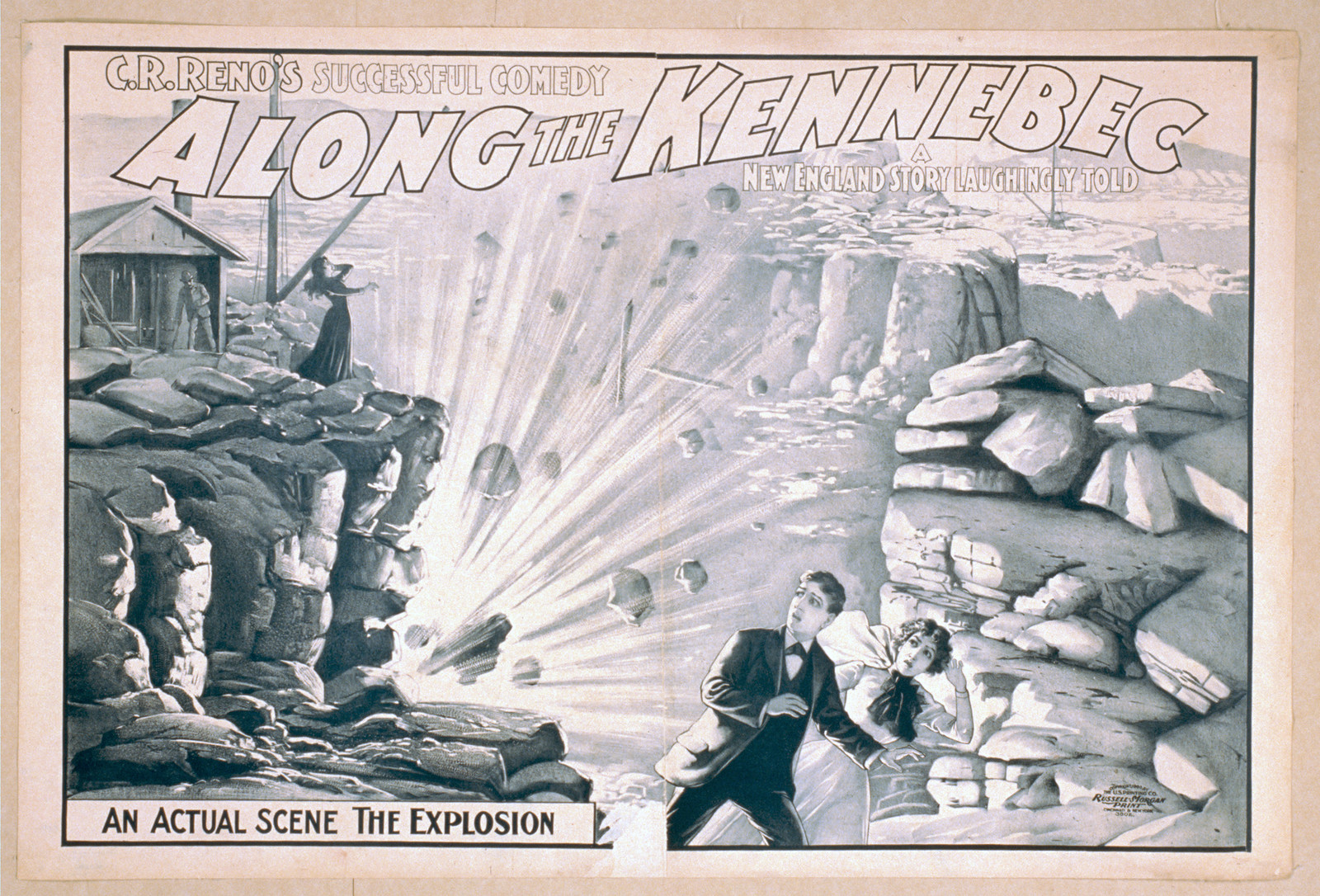 C.R. Renos successful comedy Along the Kennebec a New England story laughingly told., 1900 — vintage poster