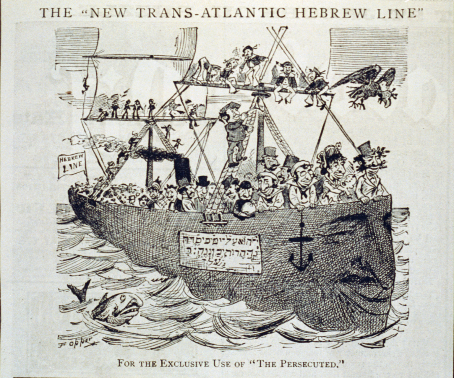 The New Trans-Atlantic Hebrew Line". For the exclusive use of "the persecuted"", 1881 — antique engraving