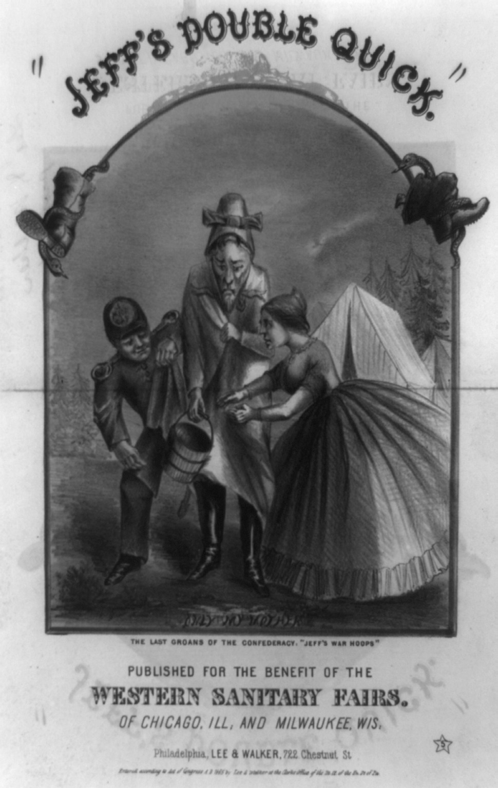 Jeff's double quick. The last words of the Confederacy: Jeff's war hoops"", Philadelphia : Lee & Walker, 1865. — antique lithograph