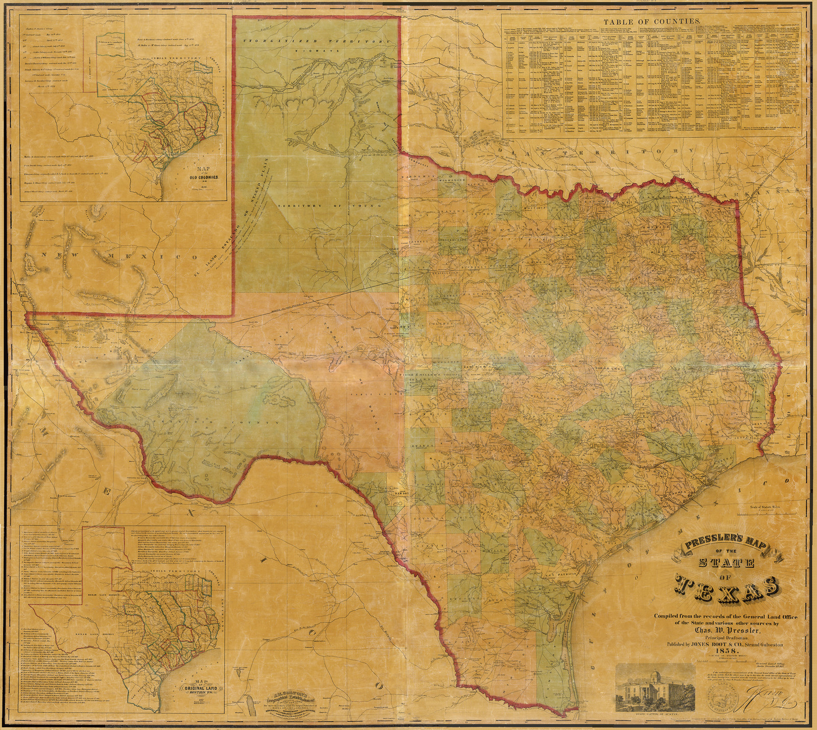 Fixed Light - Presslers map of the state of Texas, Texas — antique map