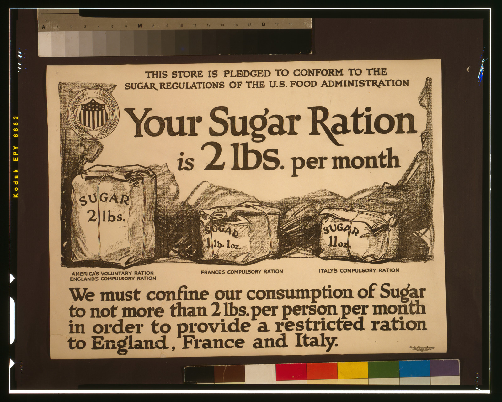 Your sugar ration is 2 lbs. per month / The Carey Printing Company New York., 1917 — vintage poster