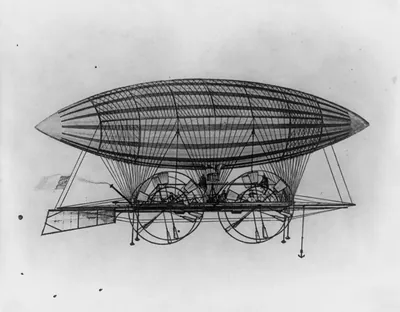 [Dirigible balloon flying French flag]