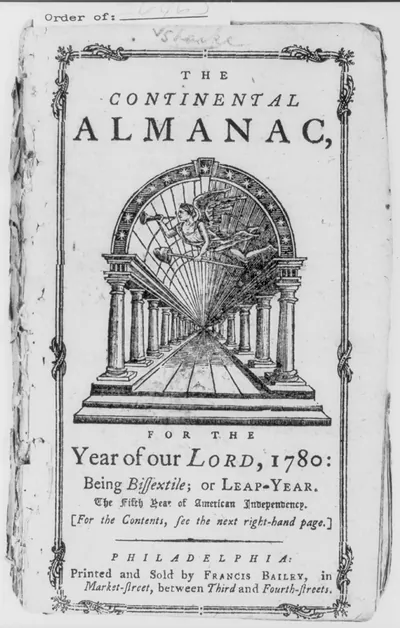 [Page from 18th Century almanac: t.p. of Continental Almanac...1780; allegorical patriotic illus.]