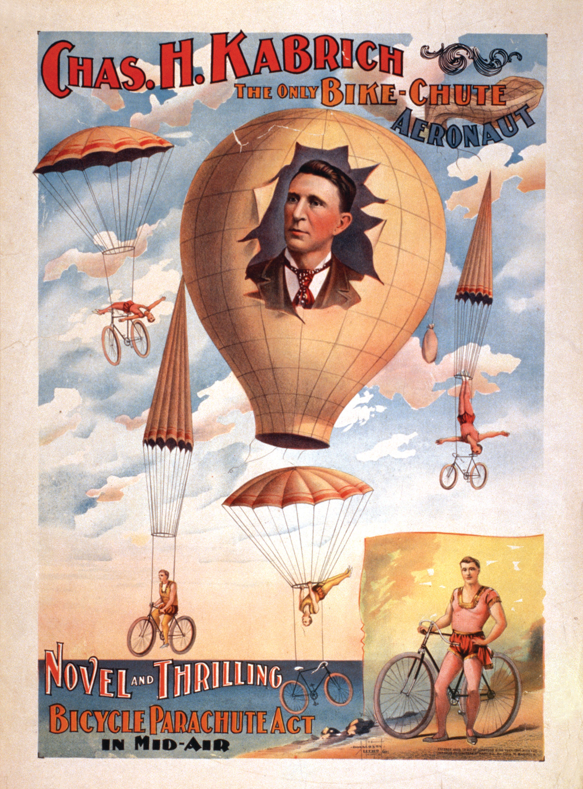 Chas. H. Kabrich, The Only Bike-Chute Aeronaut — historic image