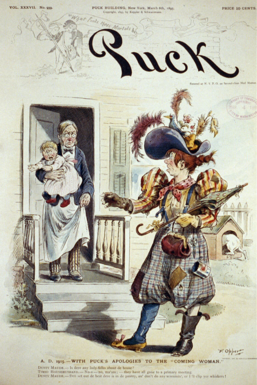 A.D. 1915 - with Puck's apologies to the coming woman"", 1895 — historic print