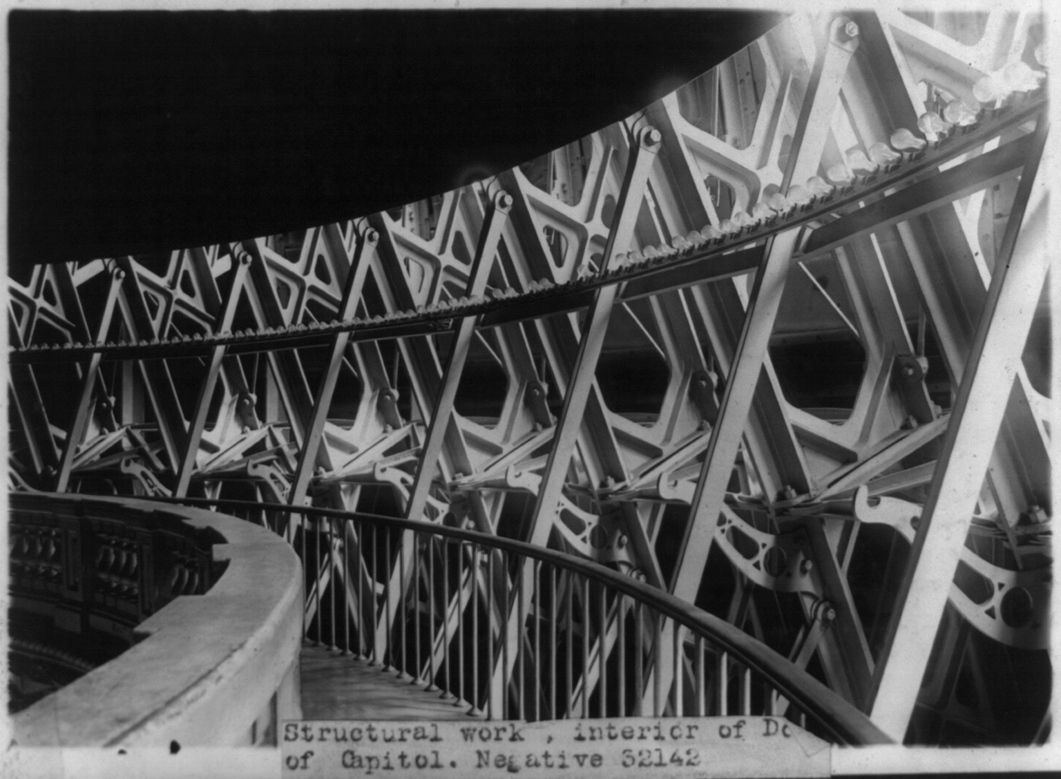 [U.S. Capitol interiors: detail of structural work of dome interior], ca. 1920. — historic photograph