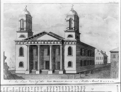 An east view of the new meeting house in Hollis Street, Boston / S. Hill sc.