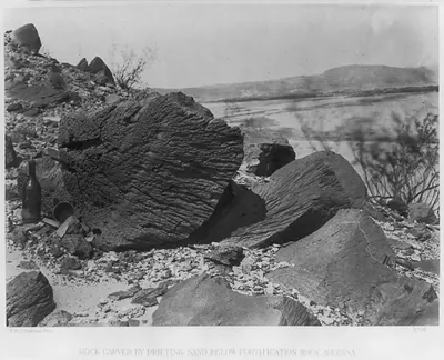 Rock carved by drifting sand, below fortification rock, Arizona / T.H. O'Sullivan, phot.