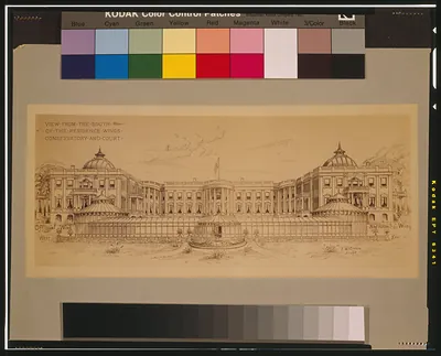 [Alterations to the Executive Mansion, for Mrs. Benjamin Harrison, Pennsylvania Avenue, N.W., Washington, D.C. View from the south, conservatory and court] / F.D. Owen, Archt.
