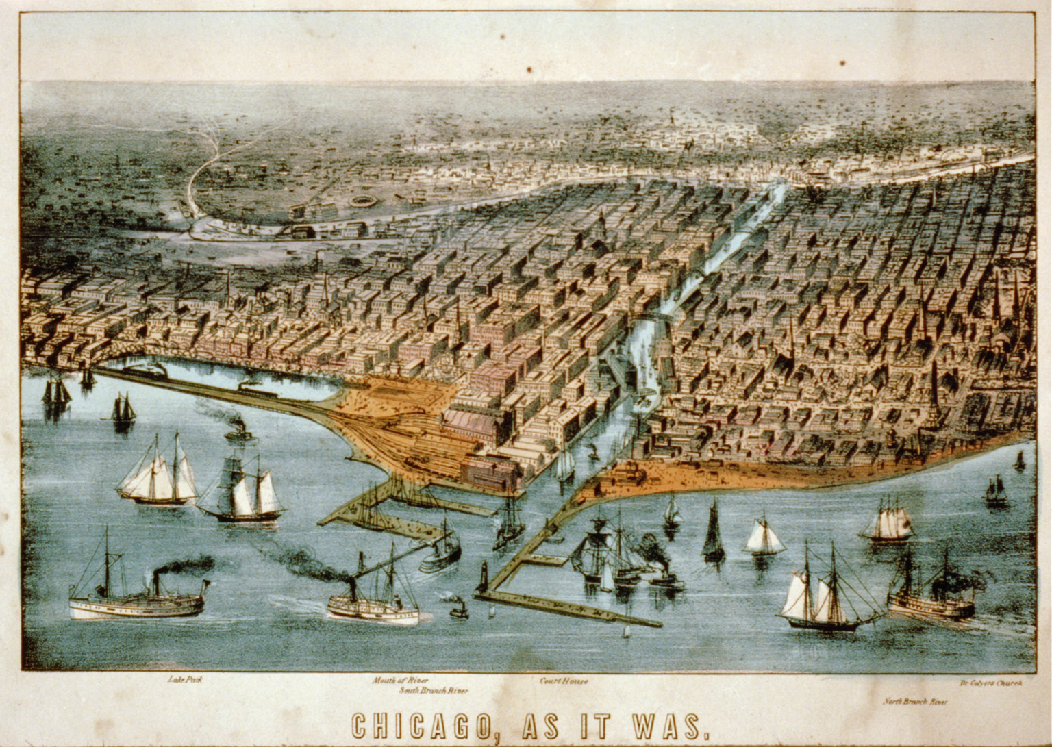 Chicago, as it was, [New York] : Currier & Ives, [between 1856 and 1907] — antique lithograph