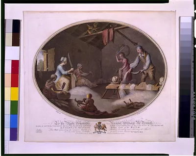 To the right honorable Randal William McDonnell, ... this plate representing the common method of beetling, scutching and hackling the flax; is inscribed by ... Wm. Hincks / Wm. Hincks, delin. et sculp.