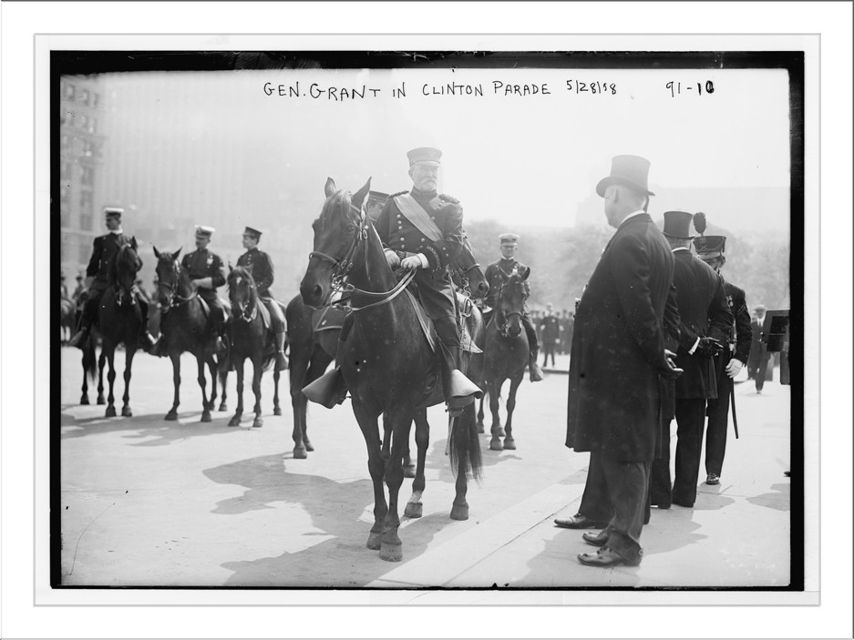 Gen. Grant on horse in Gov. Clinton's funeral parade, New York, 5/28/08. — historic photograph
