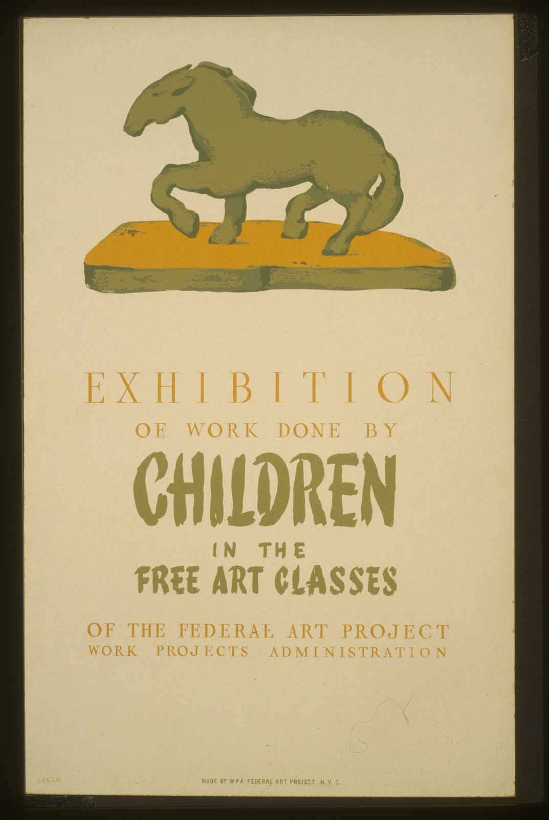 Exhibition of work done by children in the free art classes of the Federal Art Projec, 1936 — vintage poster