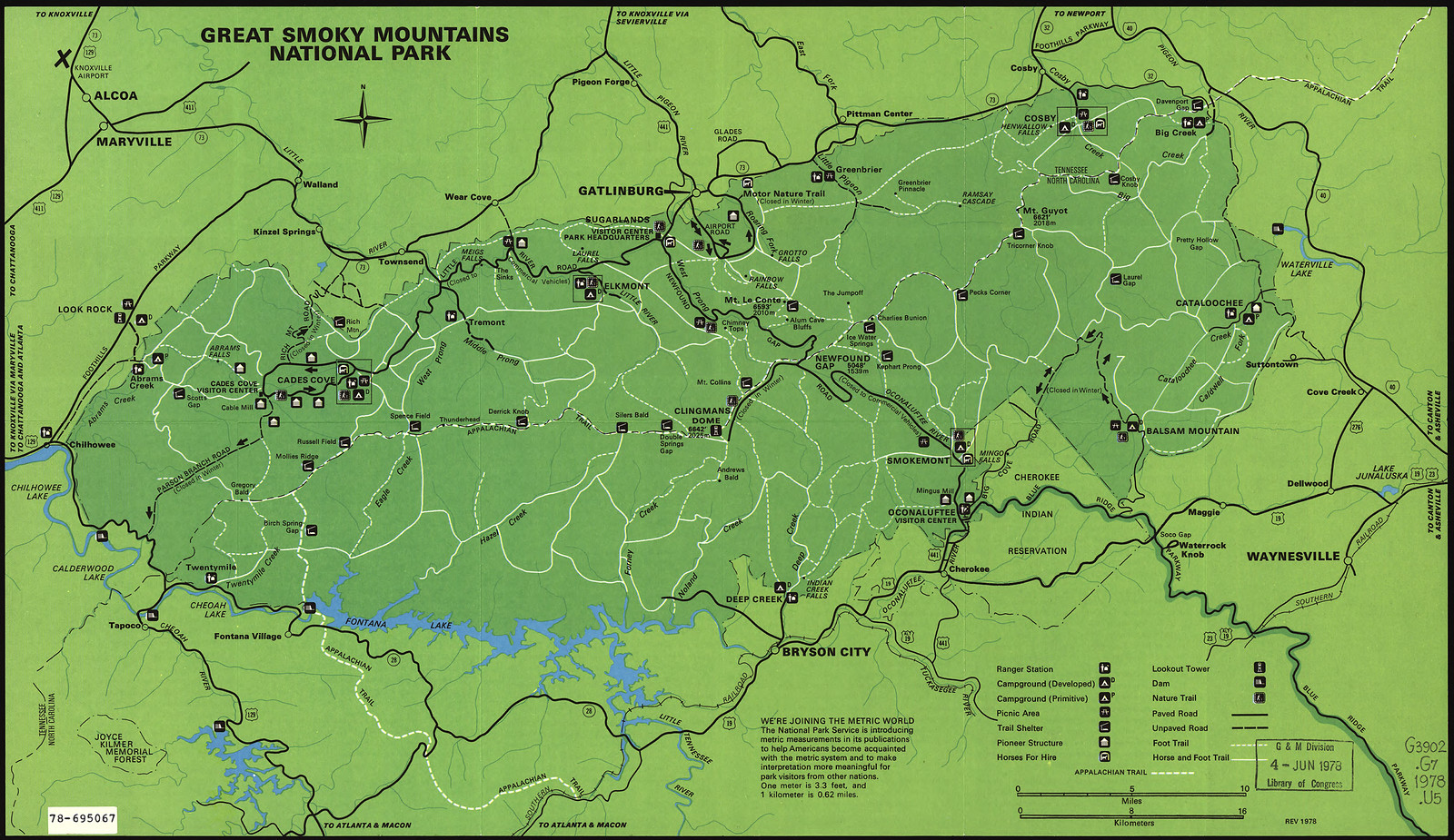 Great Smoky Mountains National Park map, 1978 — antique map