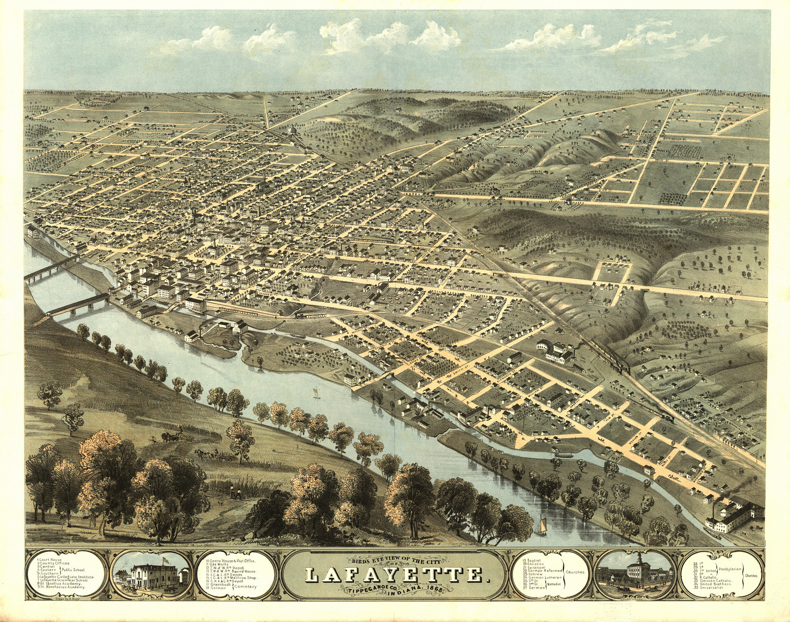 Lafayette, Indiana, 1868, 1868 — antique map