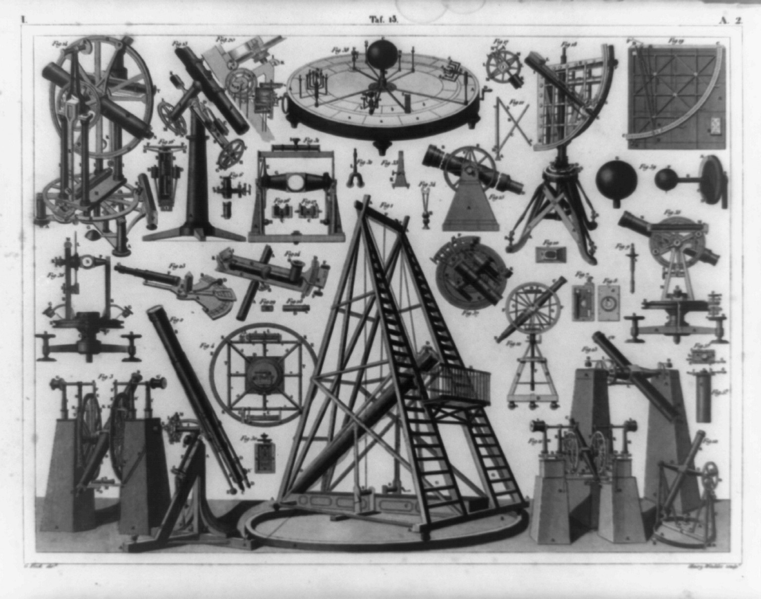 [Composite of astronomy equipment and components] / Henry Winkles sculpt., [printed 1851] — antique engraving