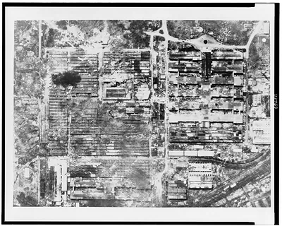 [Aerial view of Musashino, Japan (Tokyo area), bombing by U.S. 20th Air Force]