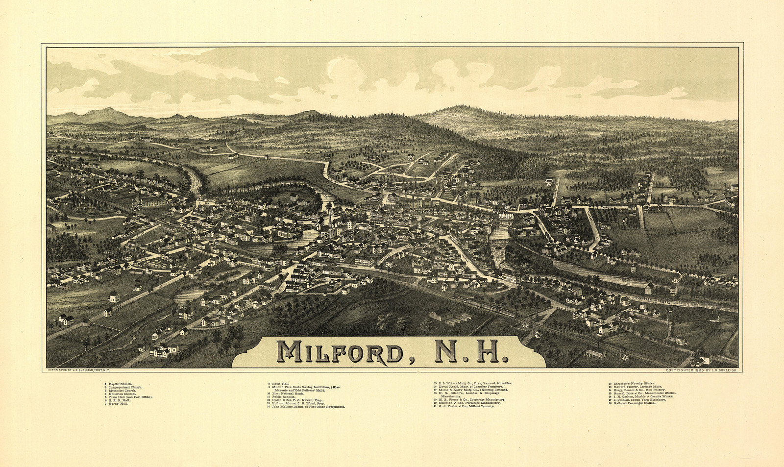 Milford, New Hampshire, 1886, 1886 — antique map