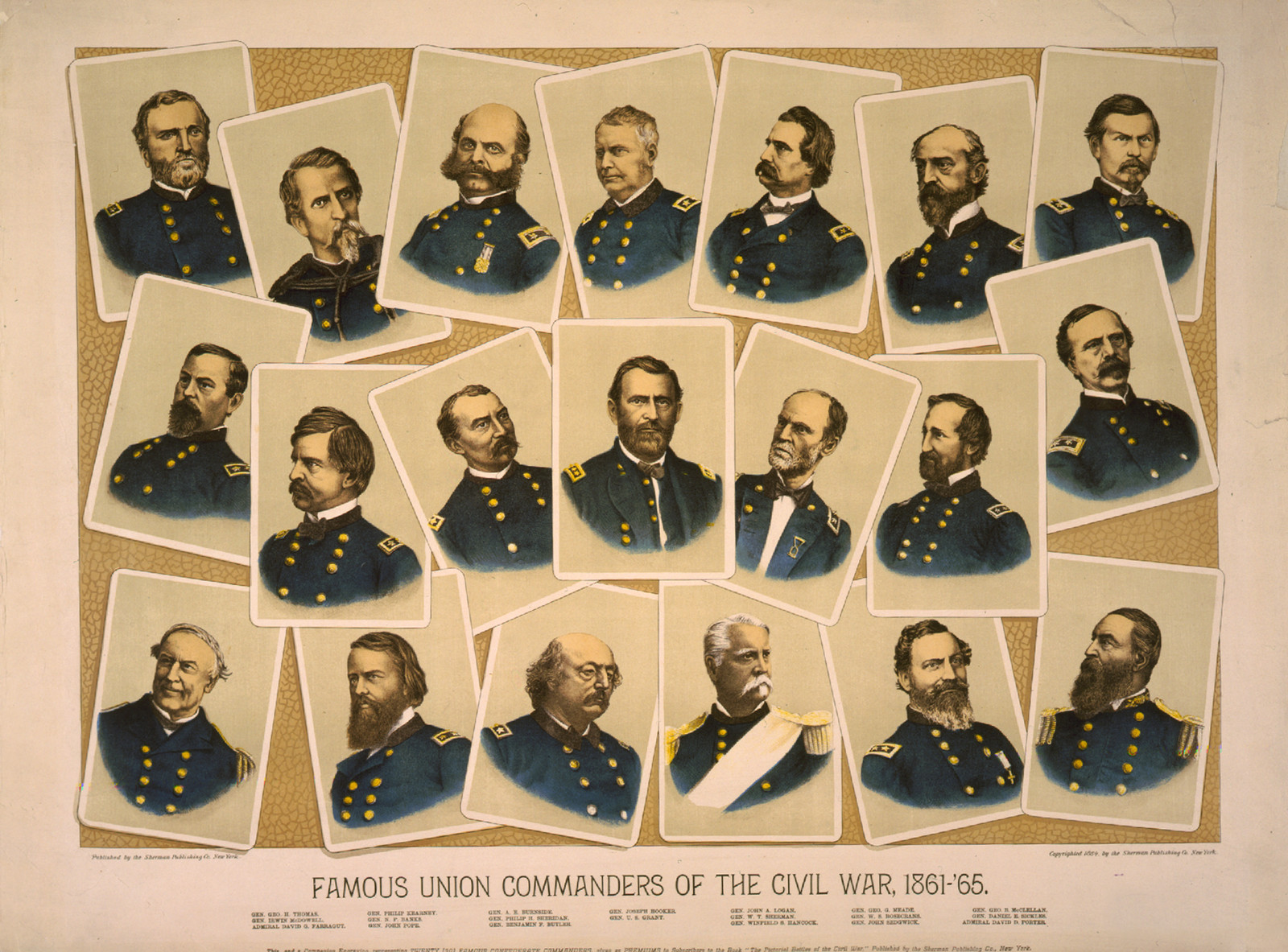 Famous Union commanders of the Civil War, 1861-'65, New York : Published by the Sherman Publishing Co., c1884. — antique lithograph