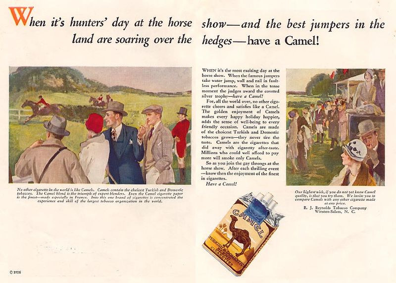 Camel cigarette magazine advertisement of horse show hunters — historic image