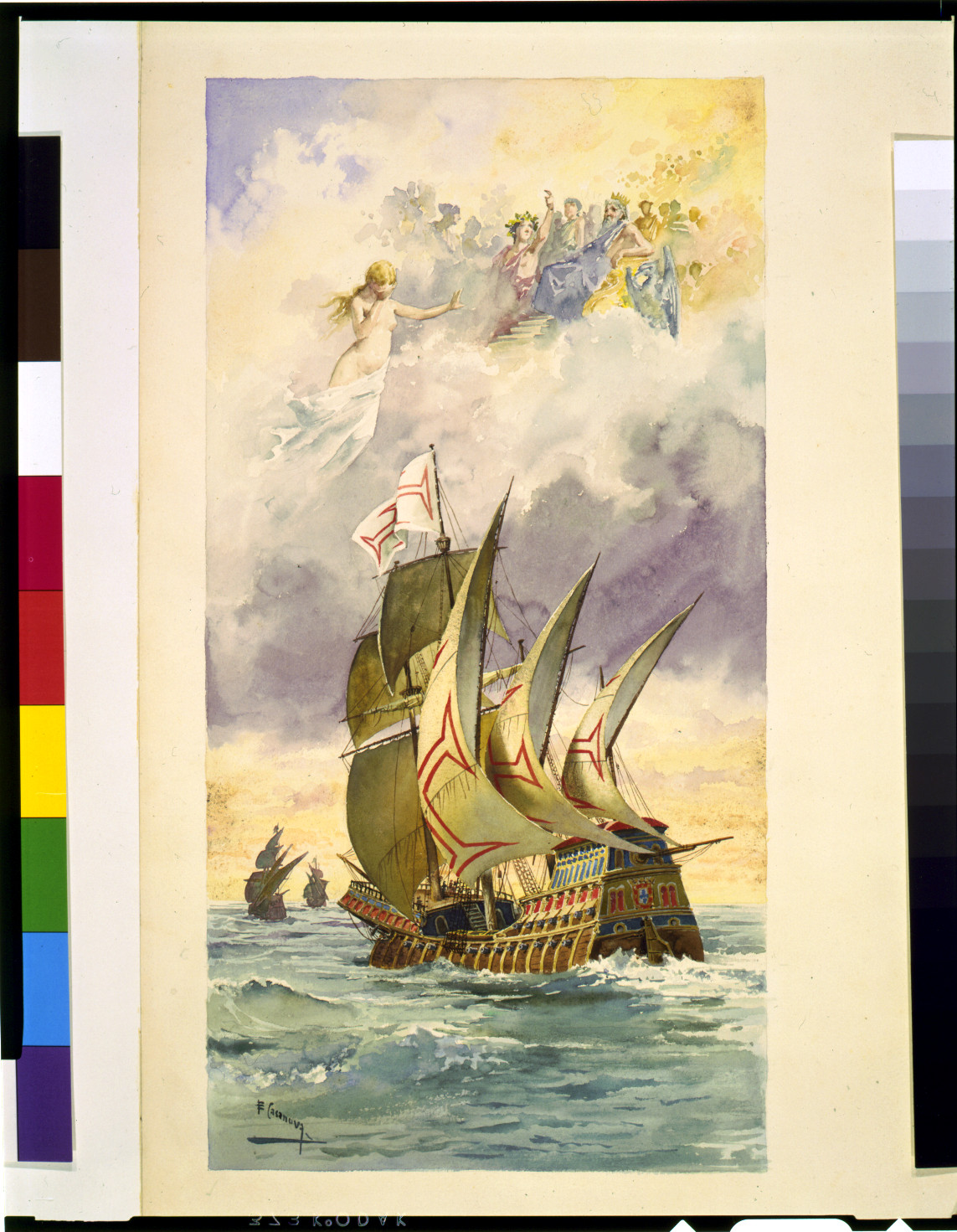 [Vasco da Gama's ship with gods above] / E. Casanova., [ca. 1880] — historic image