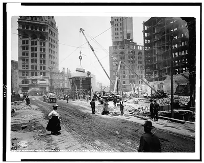 Removing debris at Third, Kearney and Market Sts., San Francisco, Cal.