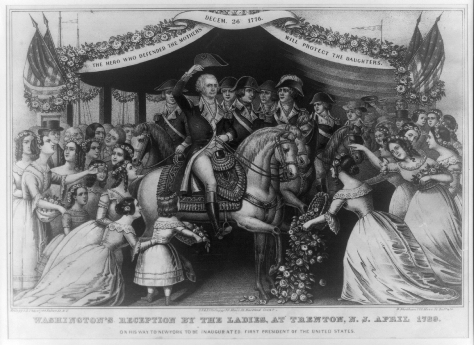 Washington's reception by the ladies, at Trenton, N.J. April 1789, [between 1845 and 1846] — antique lithograph