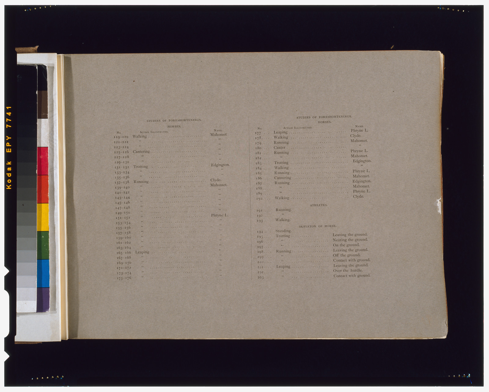 [Page of text with Index of illustrations" from "The attitudes of animals in motion"]", [San Francisco] : Muybridge, c1881. — historic print