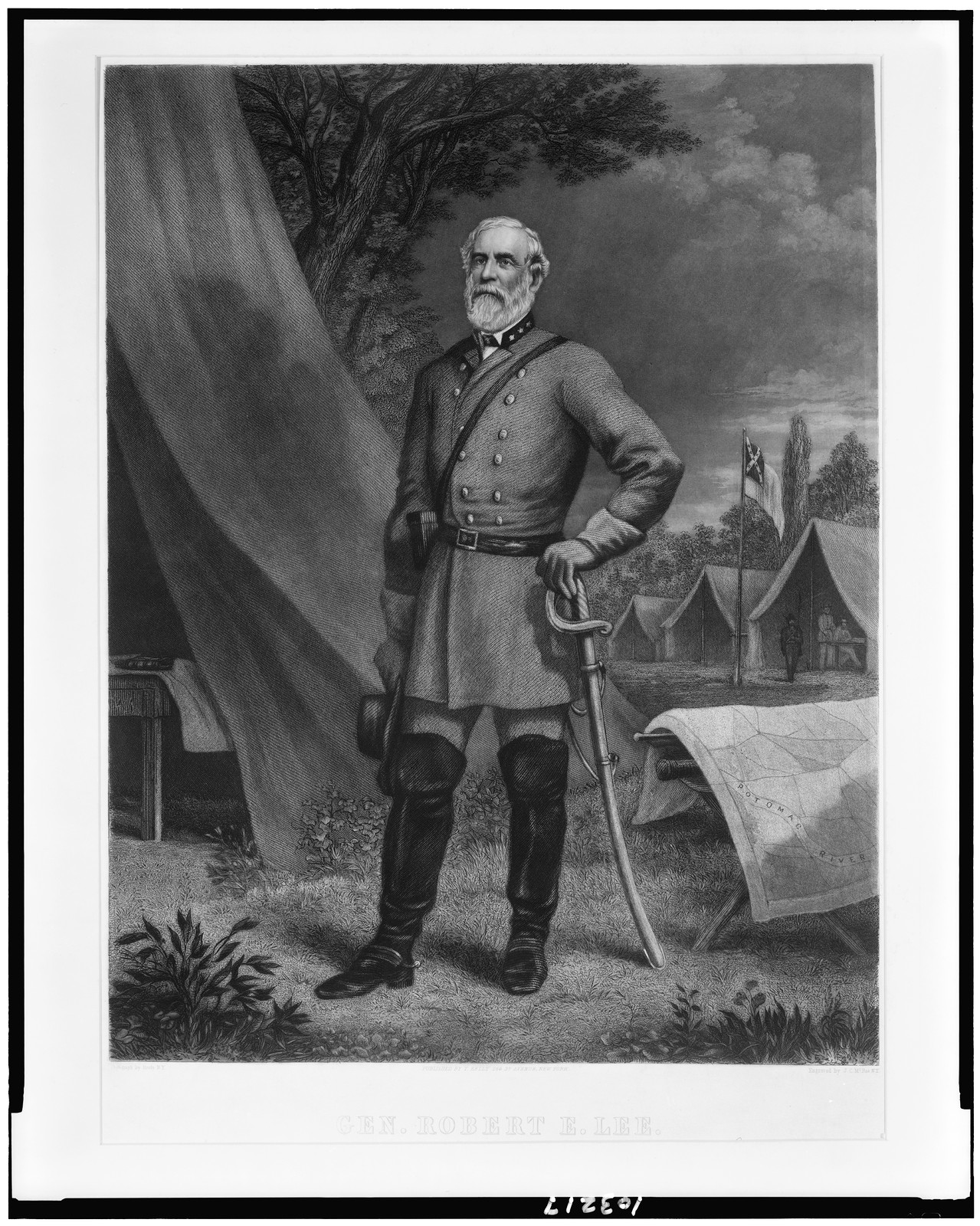 Gen. Robert E. Lee / photograhed by Brady, N.Y. ; engraved by J.C. McRae, N.Y., New York : Published by T. Kelly, c1867. — antique engraving