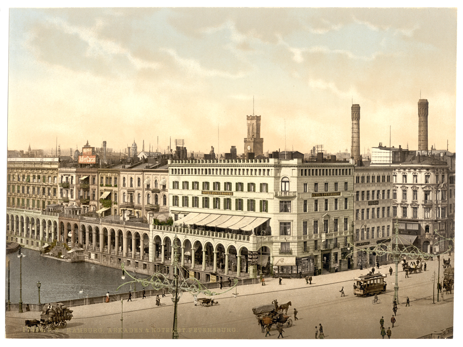 Alster Arcade and Hotel St. Petersburg Hamburg Germany, [between ca. 1890 and ca. 1900]. — historic print