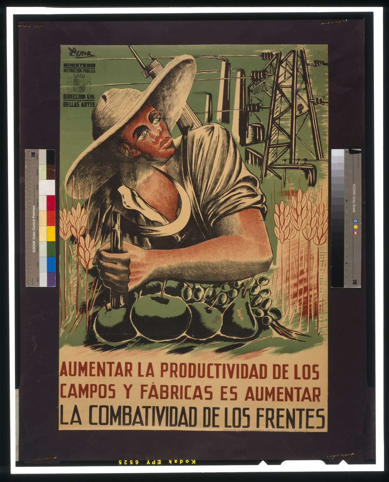 Aumentar la productividad de los campos y fabricas es aumentar la combatividad de los Frentes, Madrid : Ministerio de Instrucción Pública ; Dirección General de Bellas Artes, [between 1936 and 1939] — vintage poster