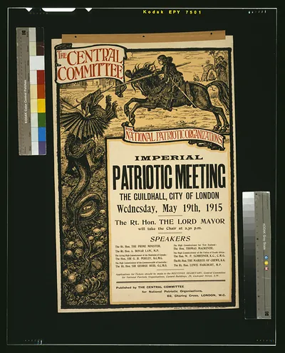 The Central Committee for National Patriotic Organizations imperial patriotic meeting The Guildhall City of London Wednesday May 19th 1915 / J.K.S. printed by The Press Printers Ltd. 69-76 Long Acre London.