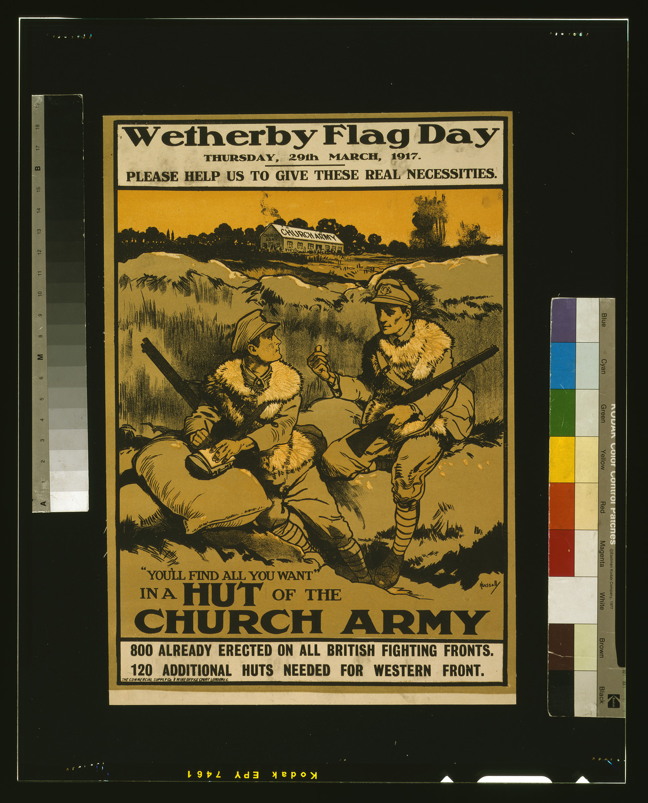 Wetherby flag day, Thursday, 29th March, 1917. Please help us to give these real necessities / Hassally ; The Commercial Supply Co., 8 Wine Office Court, London, E.C., [S.l. : s.n., 1917] — vintage poster