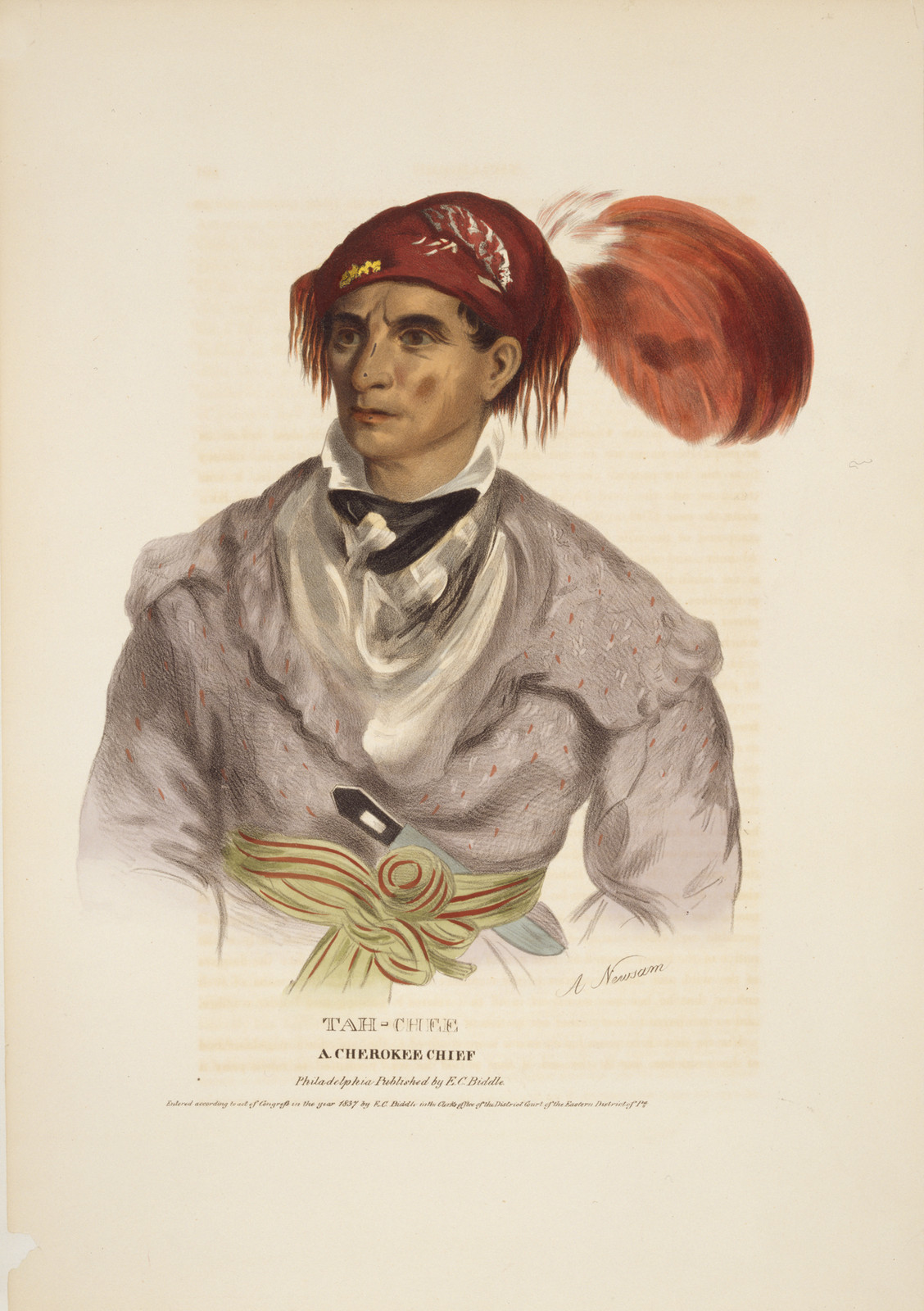 Tah-chee, a Cherokee chief / A. Newsam., Philadelphia : published by E. C. Biddle, c1837. — antique lithograph