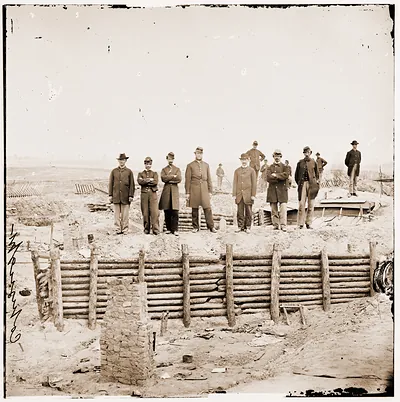 Petersburg Virginia. On the parapet of Fort Mahone. (Standing in the center is Lt.