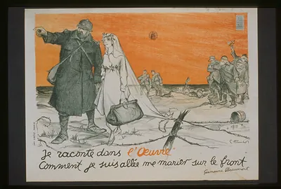Je raconte dans l'Oeuvre: bride and soldier on the front