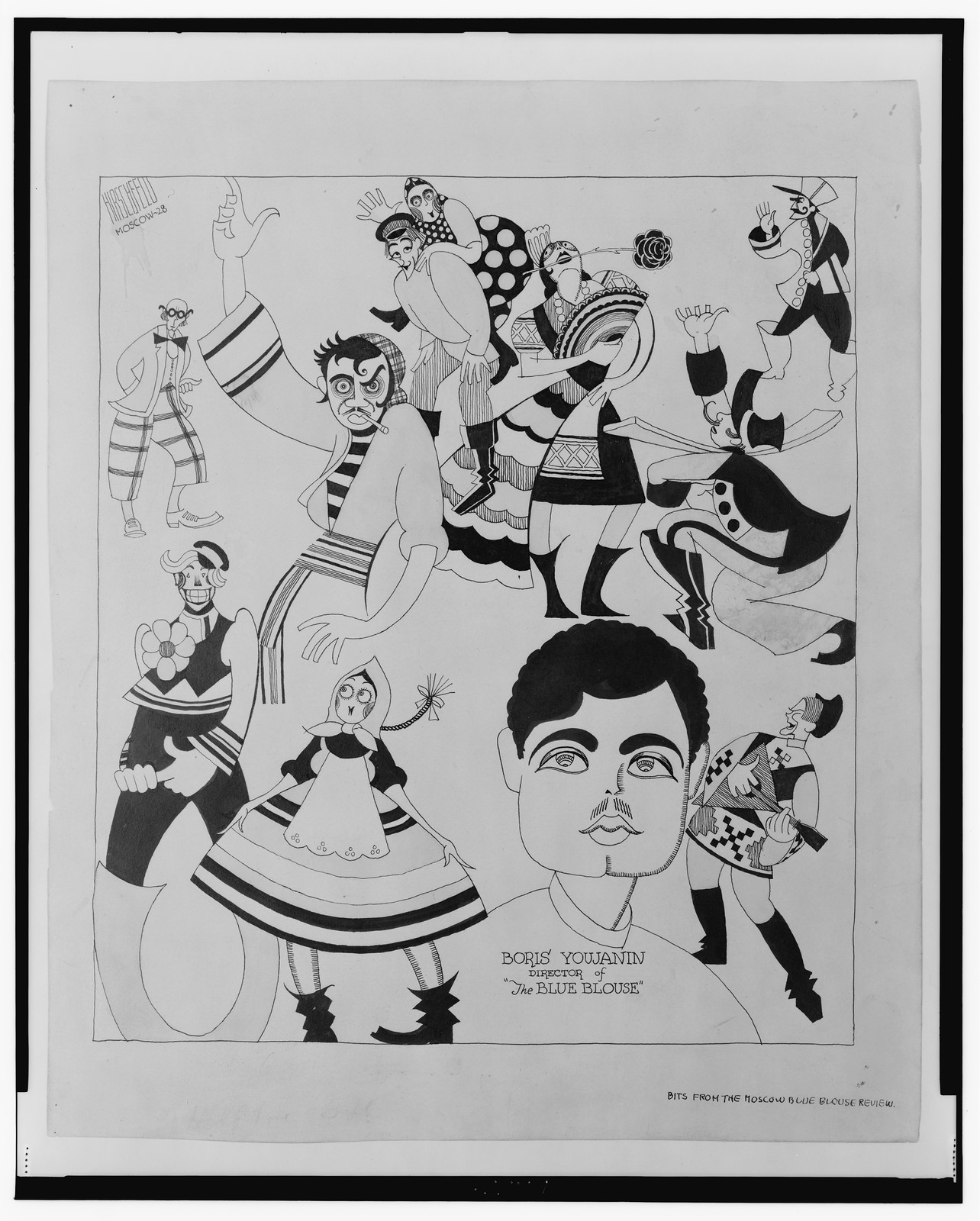 Boris Youjanin, director of The Blue Blouse" / Hirschfeld Moscow 28.", [19]28. — historic drawing