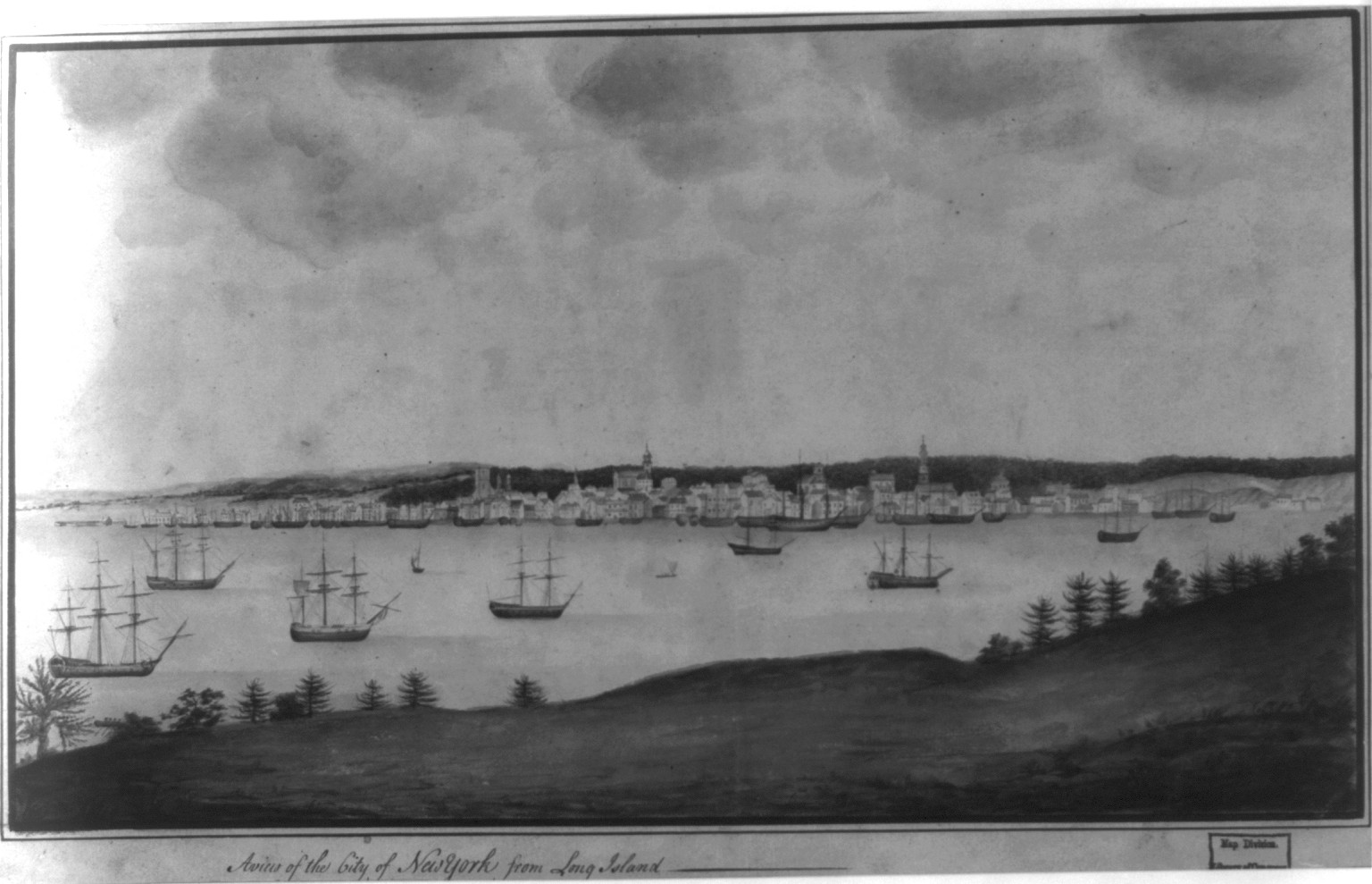 A view of the city of New York from Long Island, [177-] — historic drawing