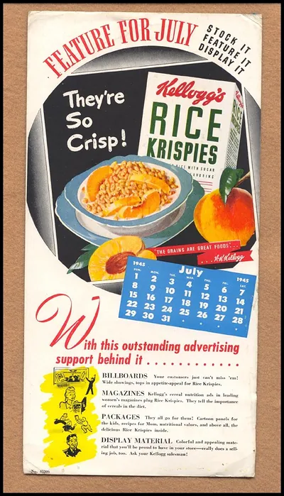 Kellogg's Rice Krispies July 1945 feature advertising sheet