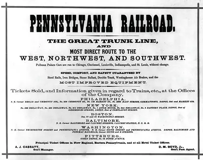 [Pennsylvania Railroad advertising material: general ad. listing services, ticket offices, and depots]