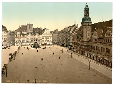 Market place and Hotel de Ville Leipsig (i.e. Leipzig) Saxony Germany