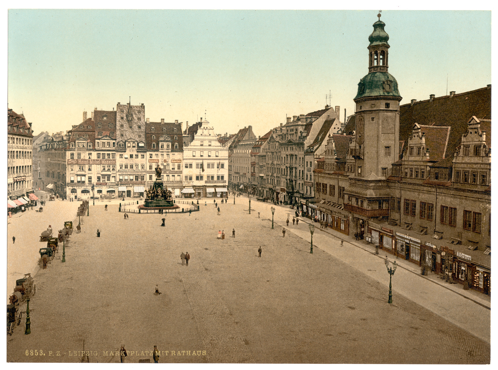 Market place and Hotel de Ville Leipsig (i.e. Leipzig) Saxony Germany, [between ca. 1890 and ca. 1900]. — historic print