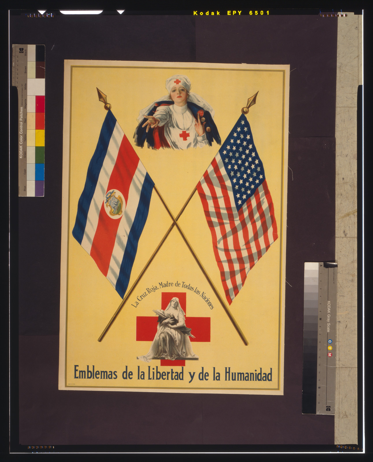 Emblemas de la libertad y de la humanidad La Cruz Roja, Madre de todas las naciones., [between 1914 and 1918] — vintage poster