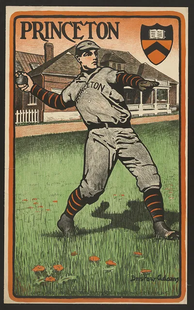 Princeton baseball pitcher poster, signed Bristow Adams