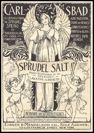 Carlsbad Sprudel Salt advertisement with winged angel and cherubs