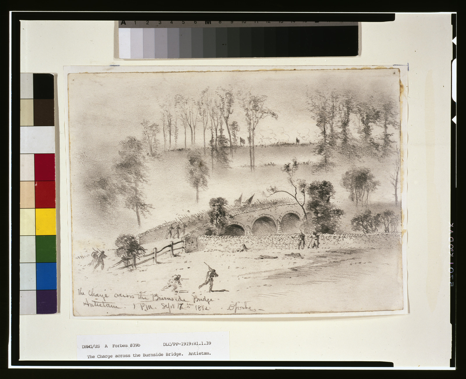 The charge across the Burnside Bridge--Antietam / E. Forbes., 1862 Sept. 17. — historic drawing