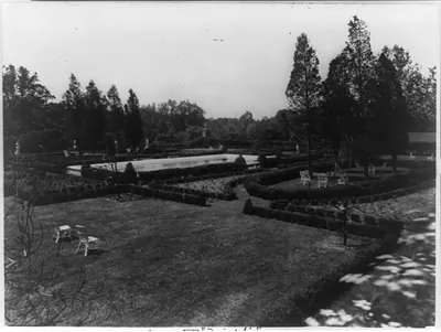 Washington, D.C. houses. McLean Estate, called Friendship". Exterior showing gardens"