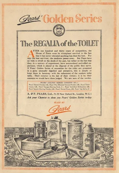 Pears' Golden Series toiletries advertisement, The Regalia of the Toilet