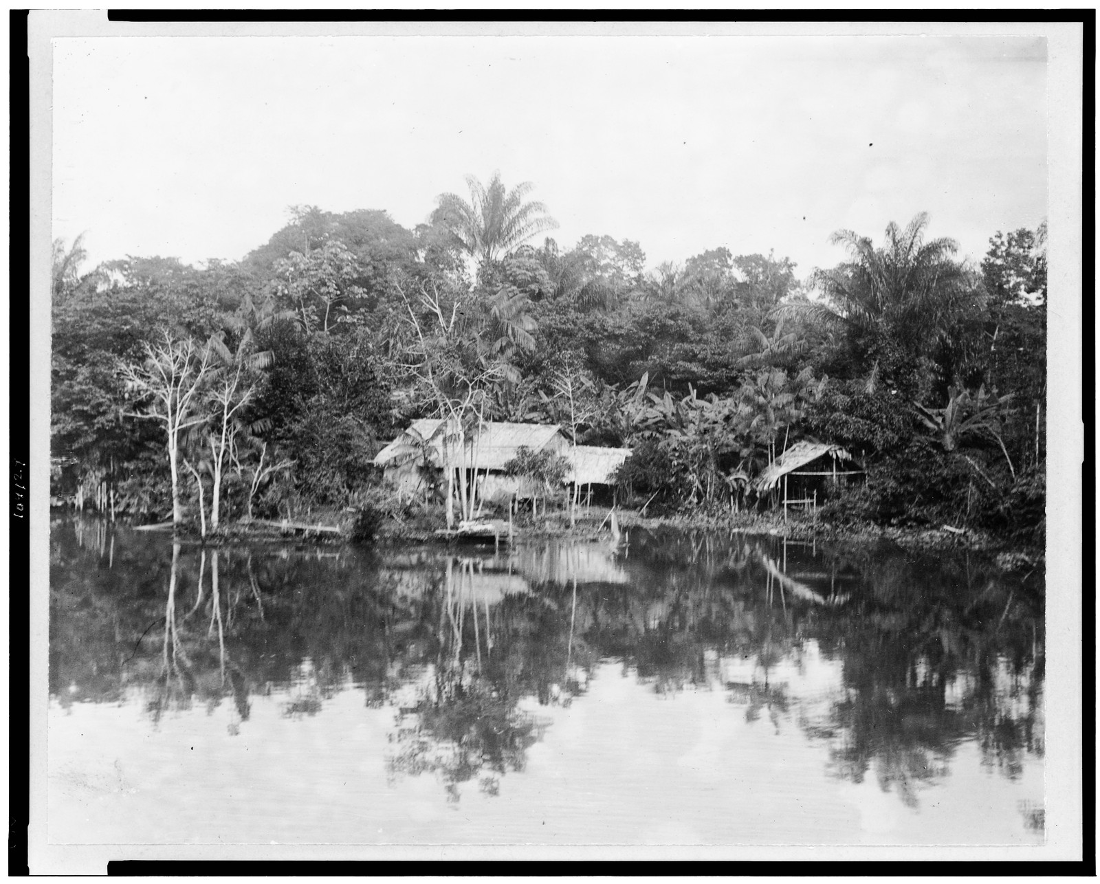 [Indian hut in clearing on river bank, Brazil], [between ca. 1890 and 1923] — historic photograph